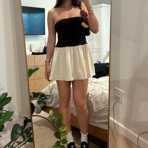 Black and Cream Strapless Dress